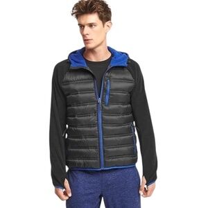 GAP Men Lightweight Fleece Warm Hooded Puffer Jacket  Black Blue Size M